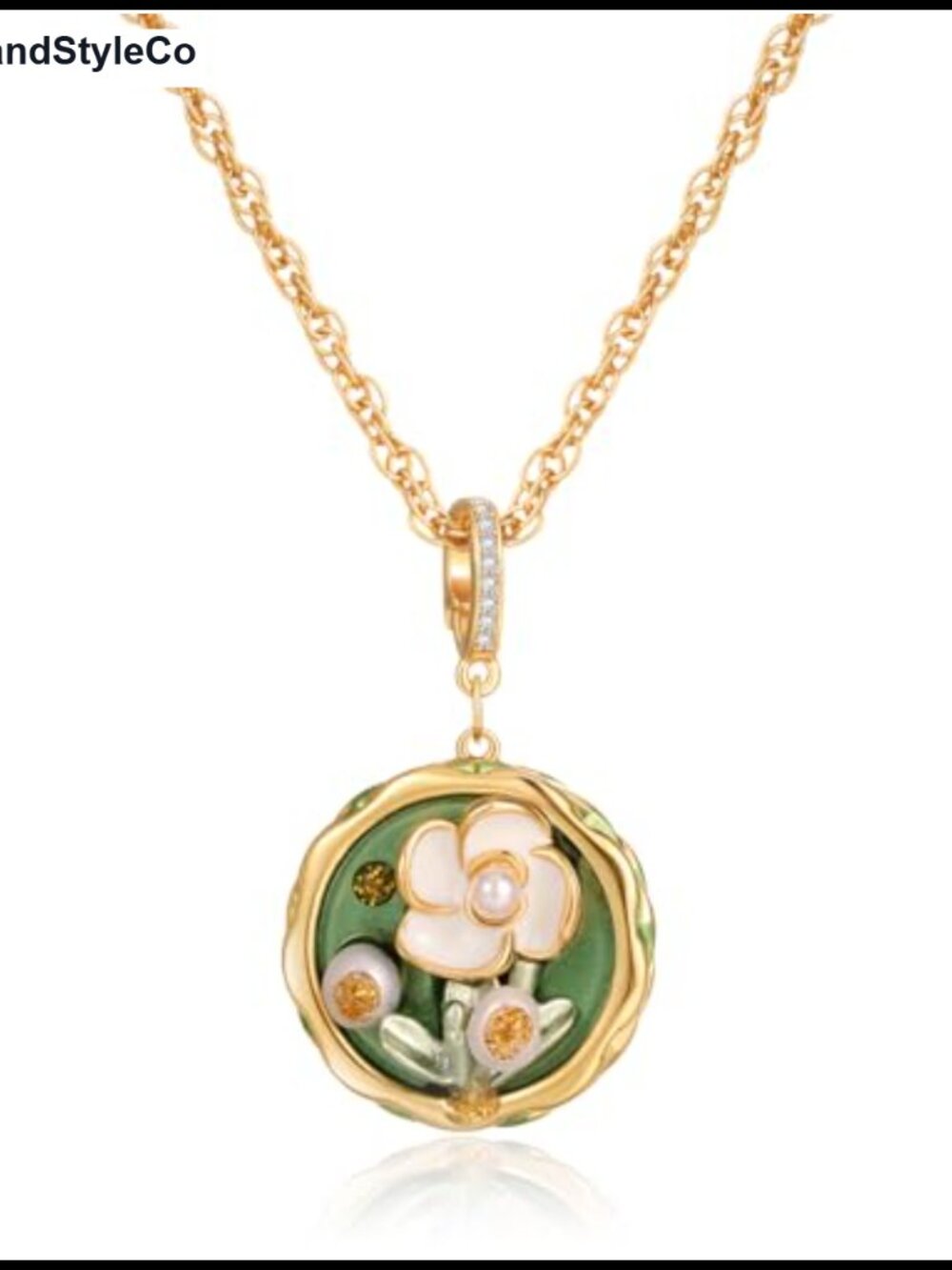 Vintage Van Gogh Inspired Flower Pendant Necklace Gold Plated Brass Art Jewelry